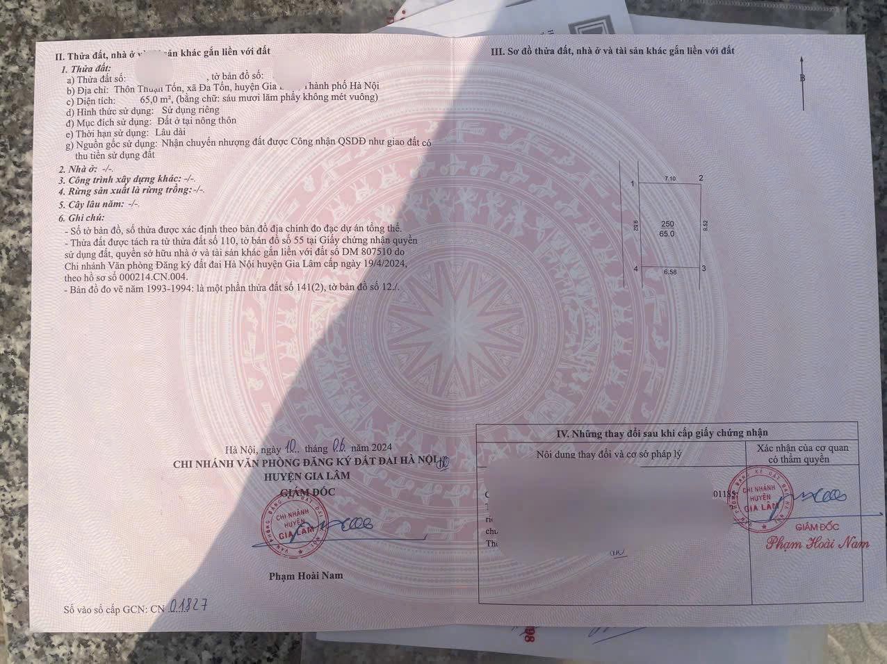 Bán 65m2 đất Thuận Tốn , Đa Tốn , Gia Lâm , mặt tiền 9.52m hậu 9.52m( Đã Bán)